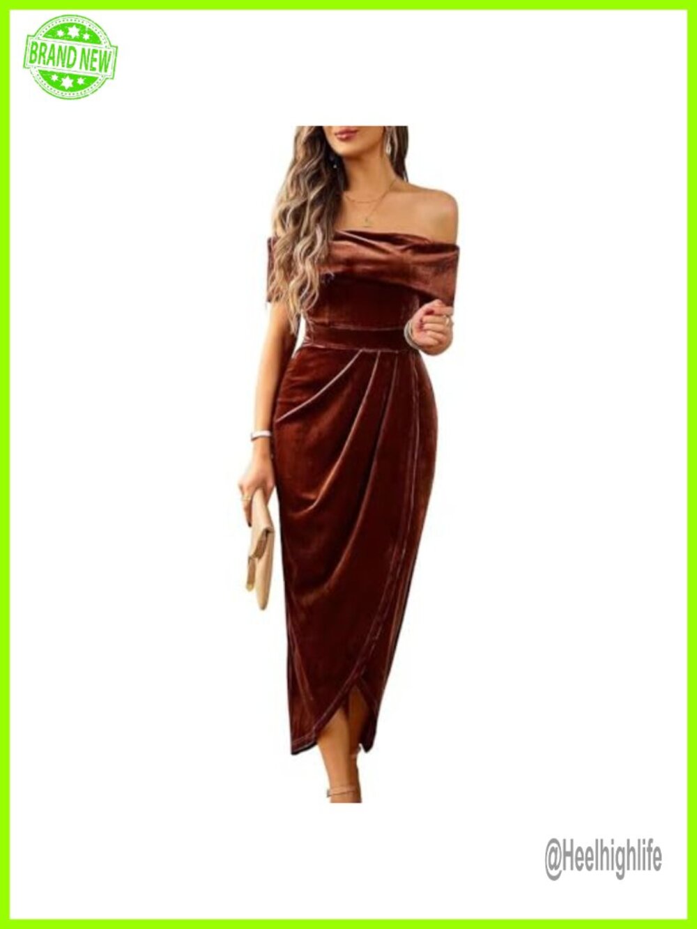Off Shoulder Velvet Bodycon Midi Dress Women Wrap Slit Cocktail Party Evening